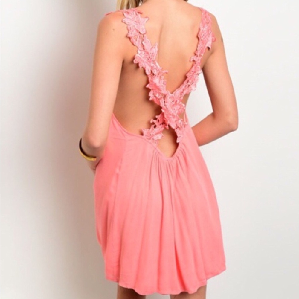 CORAL CRISS-CROSS LACE DESIGN DRESS - Picture 3 of 8